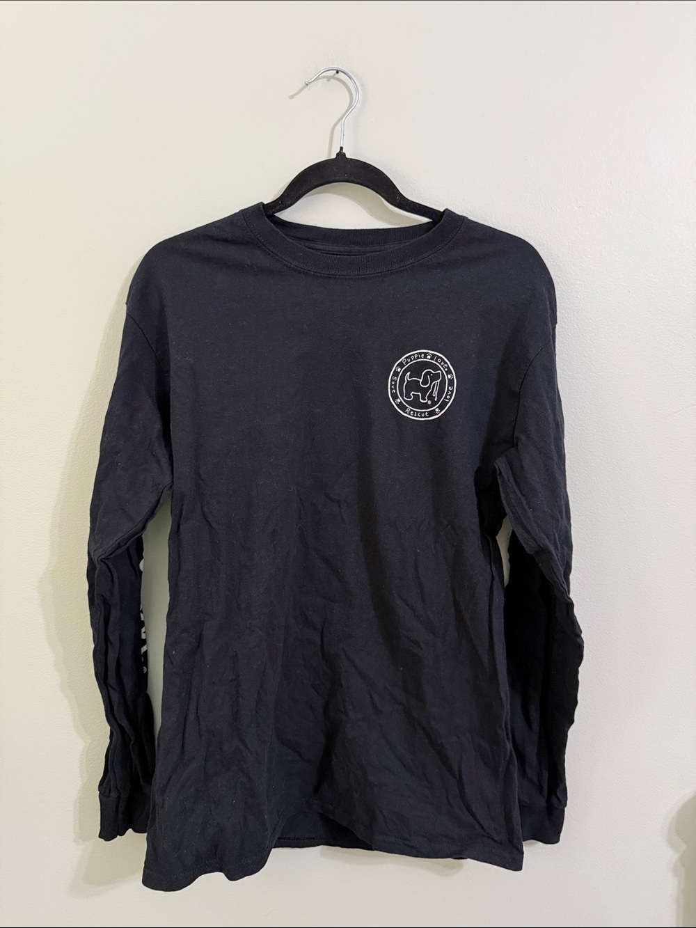Navy Long Sleeve Graphic Tee with Small Chest Logo